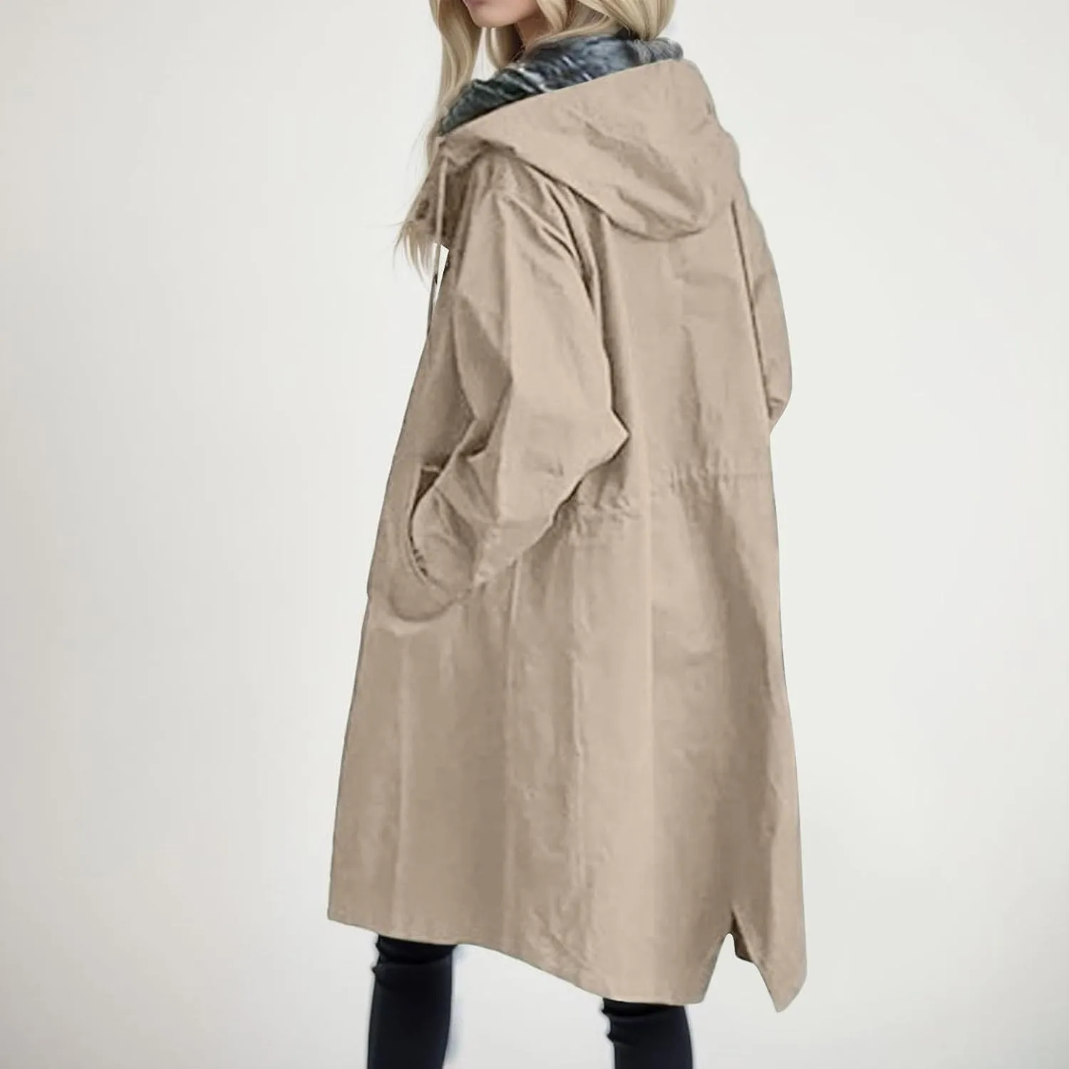 Women's Double Breasted Long Trench Coat Windproof Classic Lapel Slim Overcoat with Belt