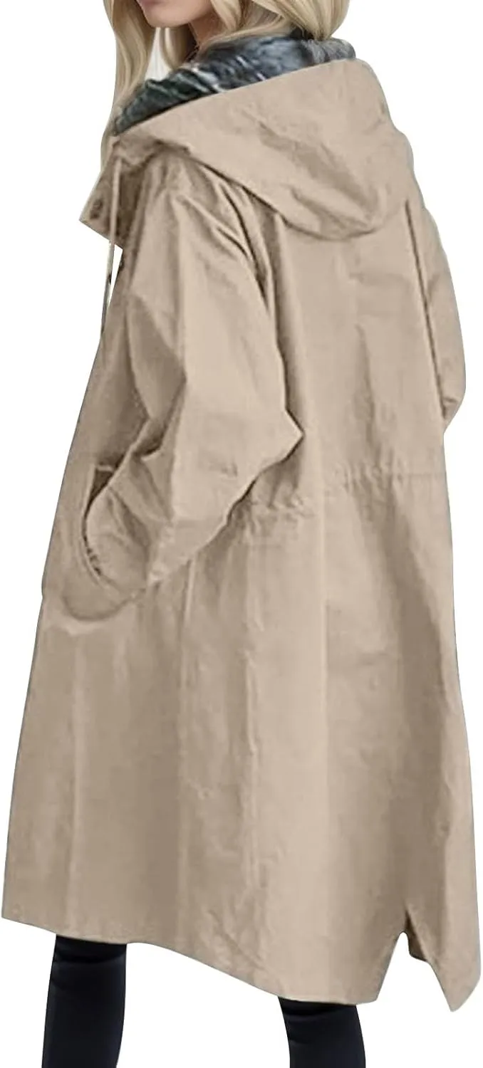 Women's Double Breasted Long Trench Coat Windproof Classic Lapel Slim Overcoat with Belt