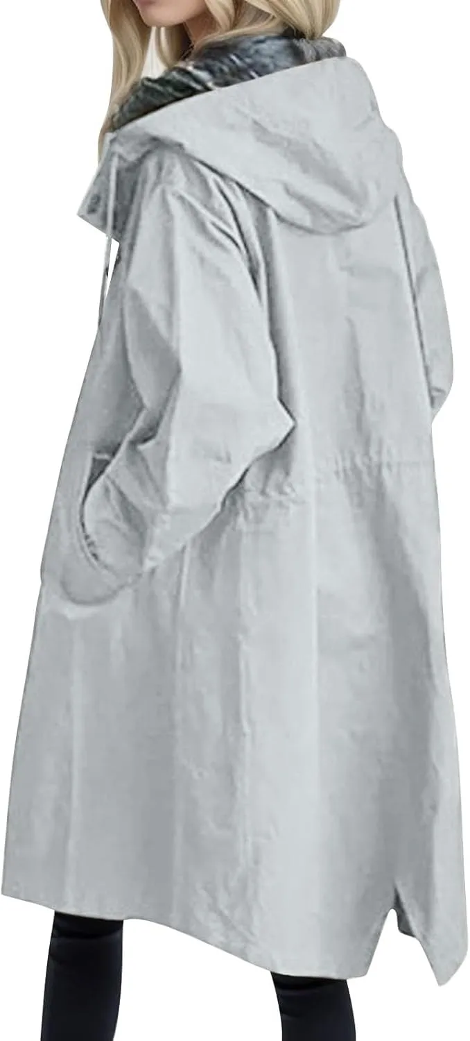 Women's Double Breasted Long Trench Coat Windproof Classic Lapel Slim Overcoat with Belt