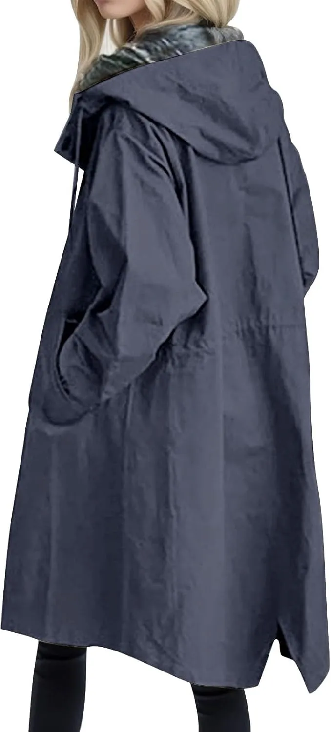 Women's Double Breasted Long Trench Coat Windproof Classic Lapel Slim Overcoat with Belt