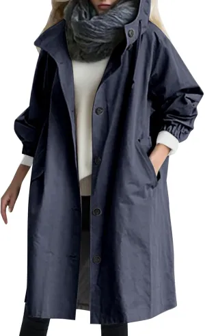 Women's Double Breasted Long Trench Coat Windproof Classic Lapel Slim Overcoat with Belt