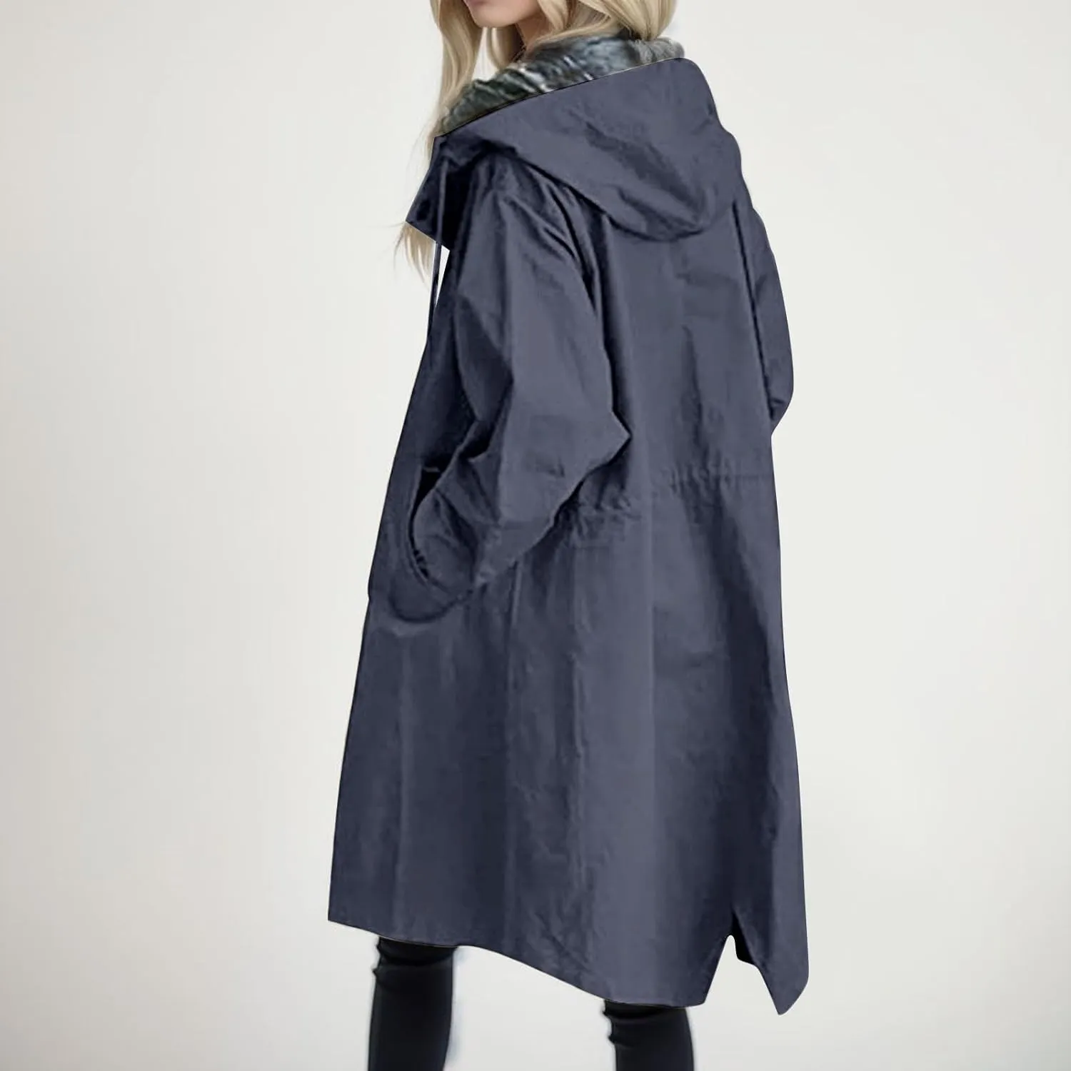 Women's Double Breasted Long Trench Coat Windproof Classic Lapel Slim Overcoat with Belt