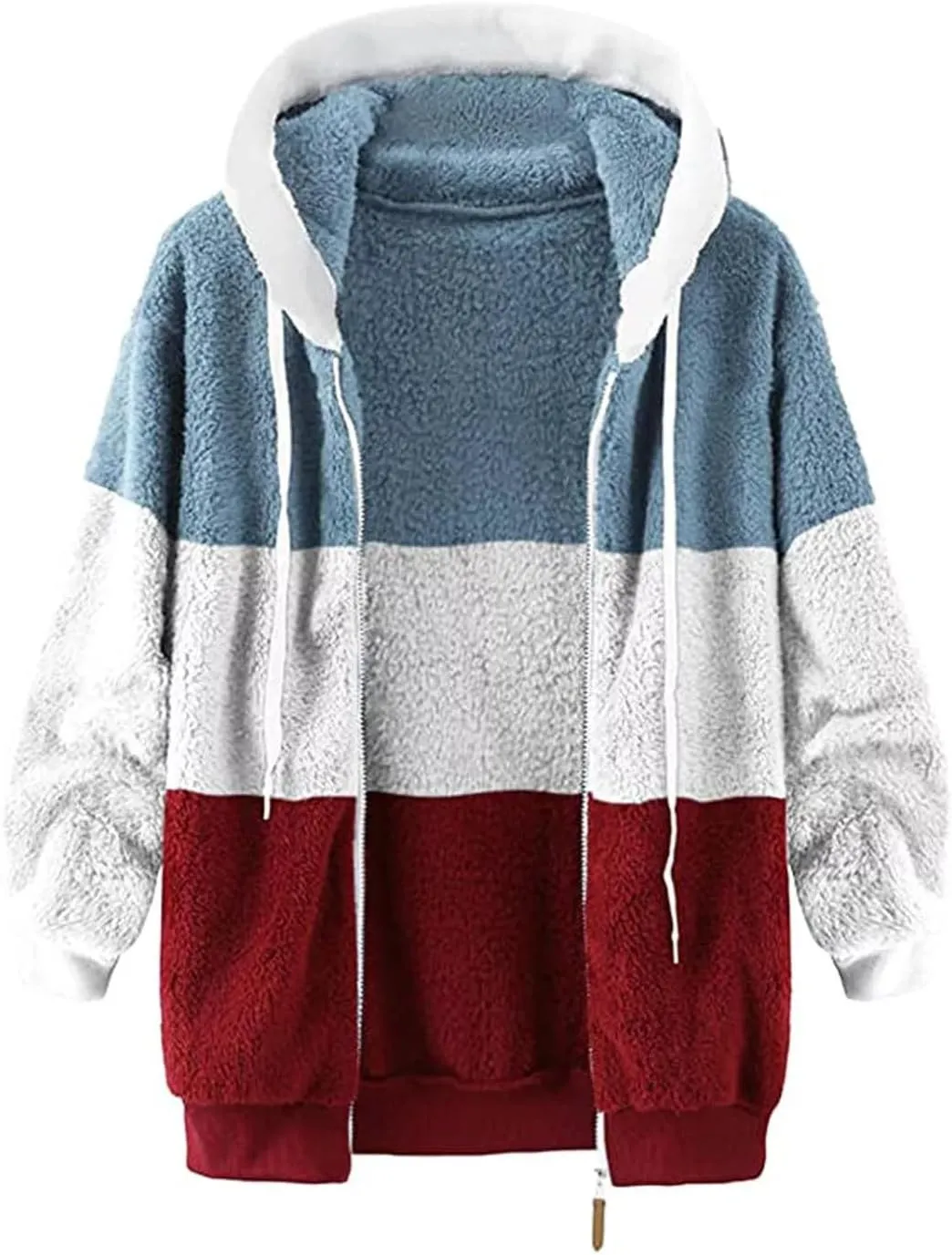 Women's Fuzzy Fleece Lined Sherpa Hoodie Oversized Fashion 2024 Color Block Cardigan Coat Shaggy Warm Winter Jackets