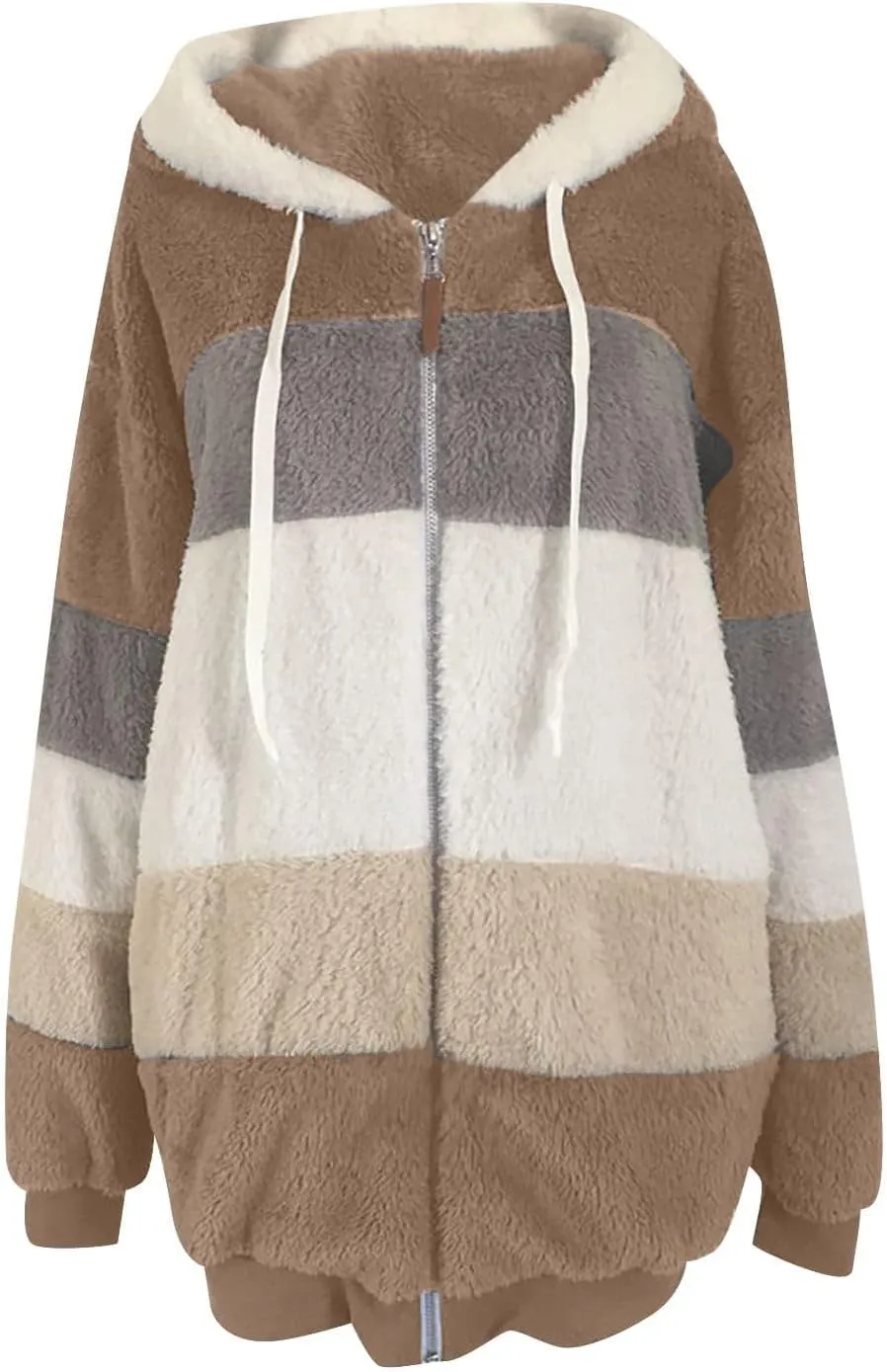 Women's Fuzzy Fleece Lined Sherpa Hoodie Oversized Fashion 2024 Color Block Cardigan Coat Shaggy Warm Winter Jackets