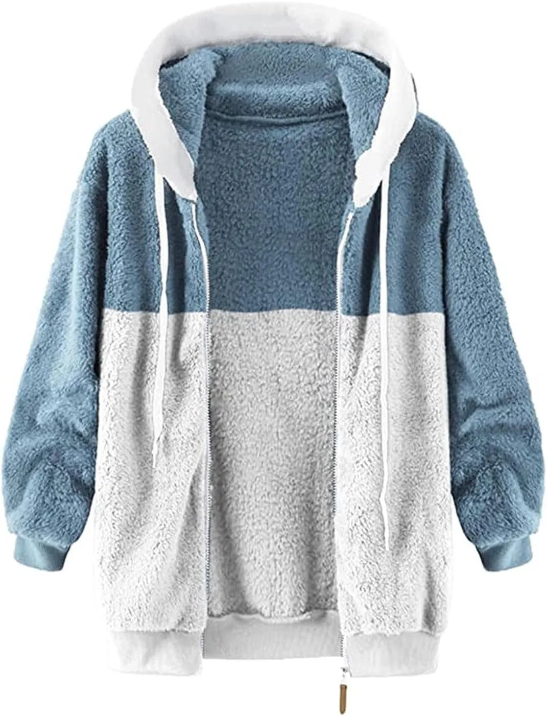 Women's Fuzzy Fleece Lined Sherpa Hoodie Oversized Fashion 2024 Color Block Cardigan Coat Shaggy Warm Winter Jackets