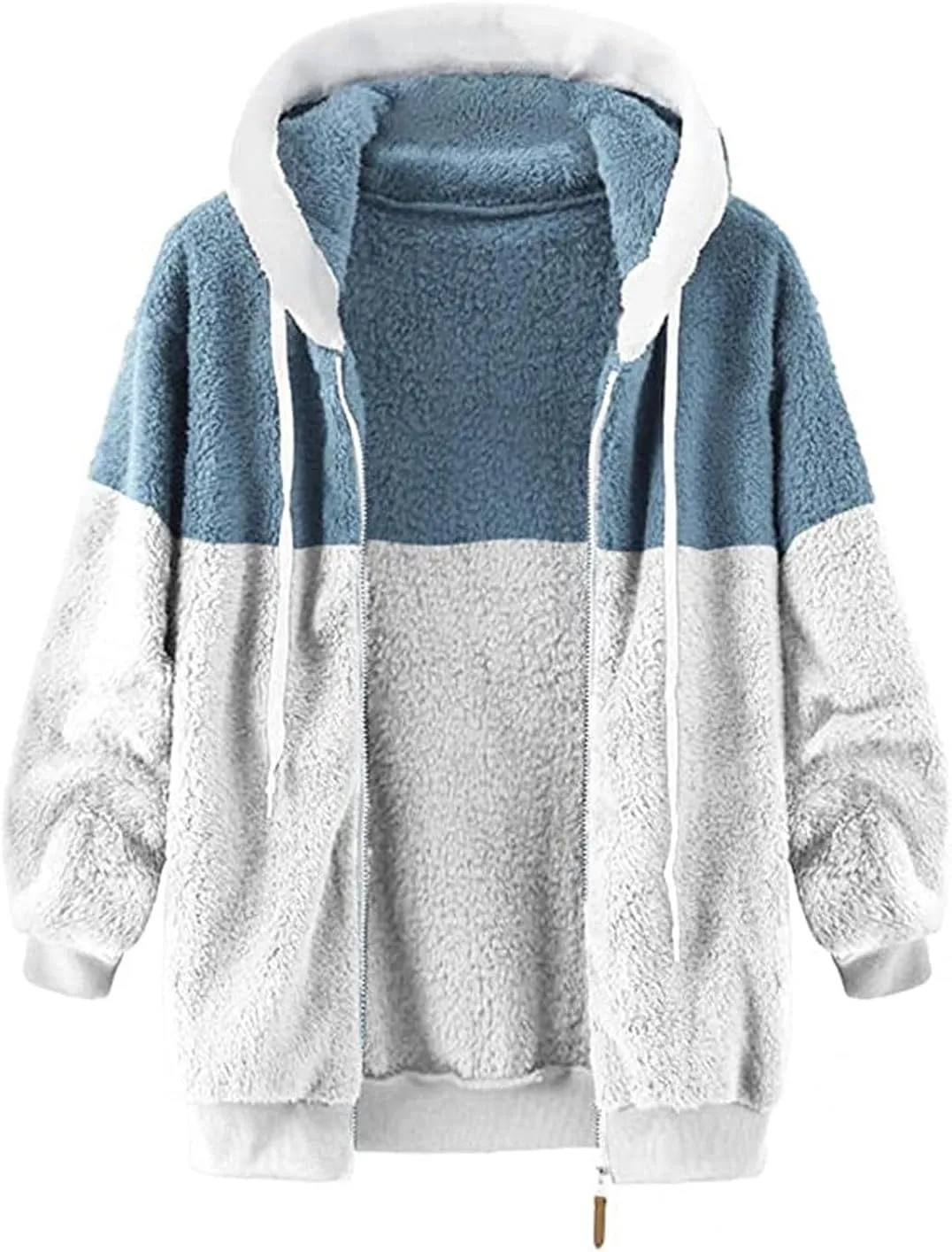 Women's Fuzzy Fleece Lined Sherpa Hoodie Oversized Fashion 2024 Color Block Cardigan Coat Shaggy Warm Winter Jackets