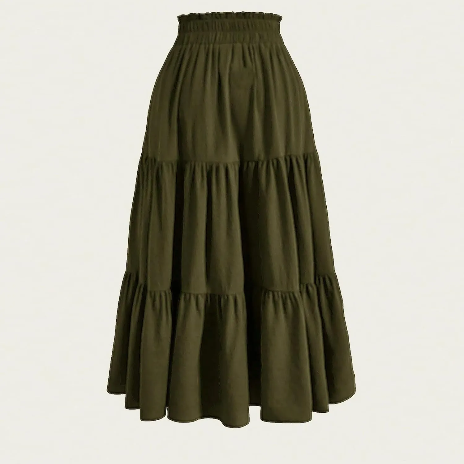 Womens High Elastic Waist Midi Skirt Summer Flowy Ruffle Pleated A line Skirts Lightweight Boho Tiered Skirt