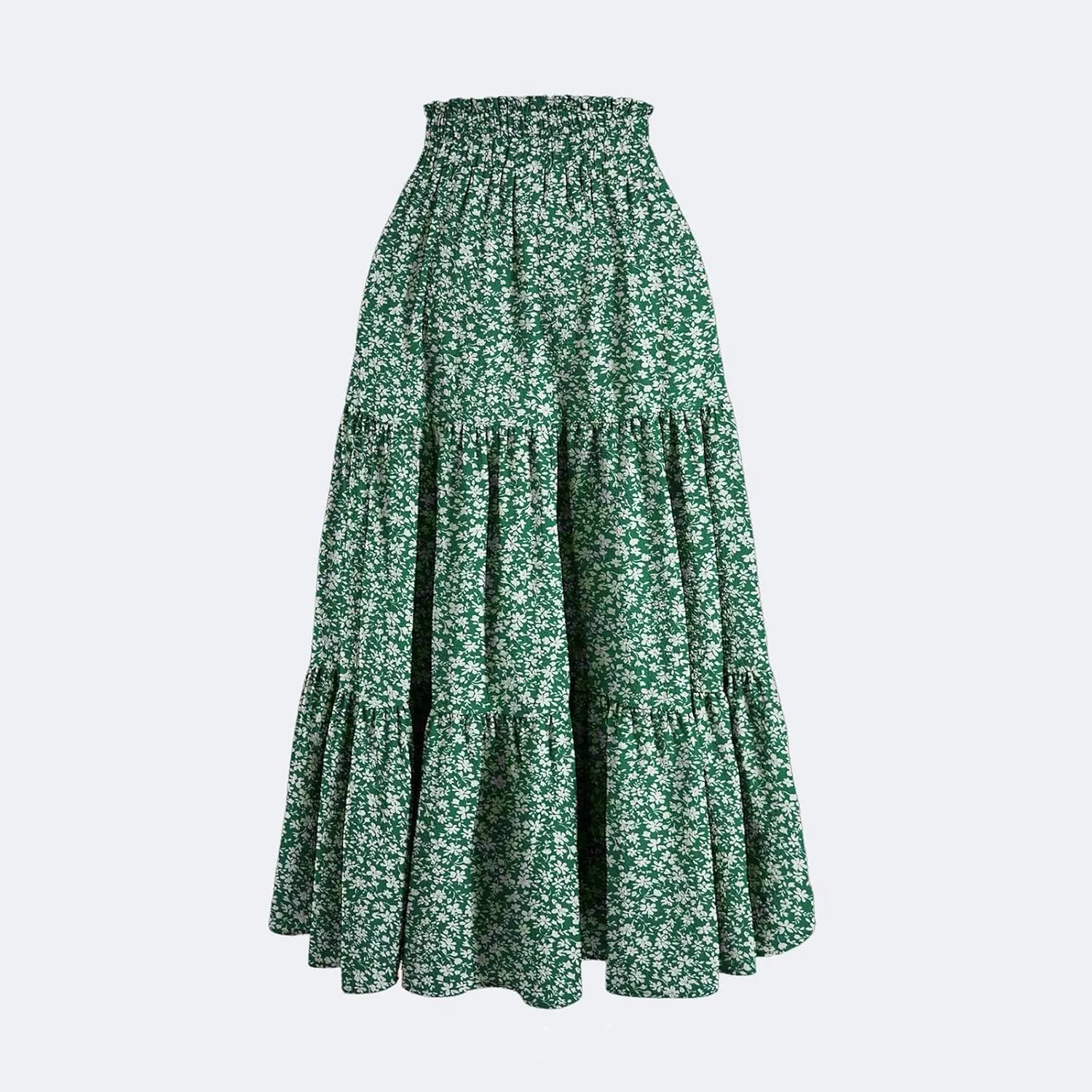 Womens High Elastic Waist Midi Skirt Summer Flowy Ruffle Pleated A line Skirts Lightweight Boho Tiered Skirt