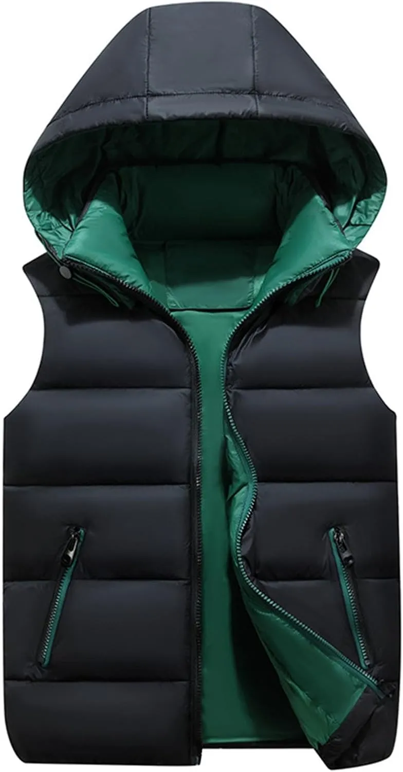 Women's Hooded Shiny Insulated Puffer Vest Sleeveless Down Puffer Jacket Waterproof Vest