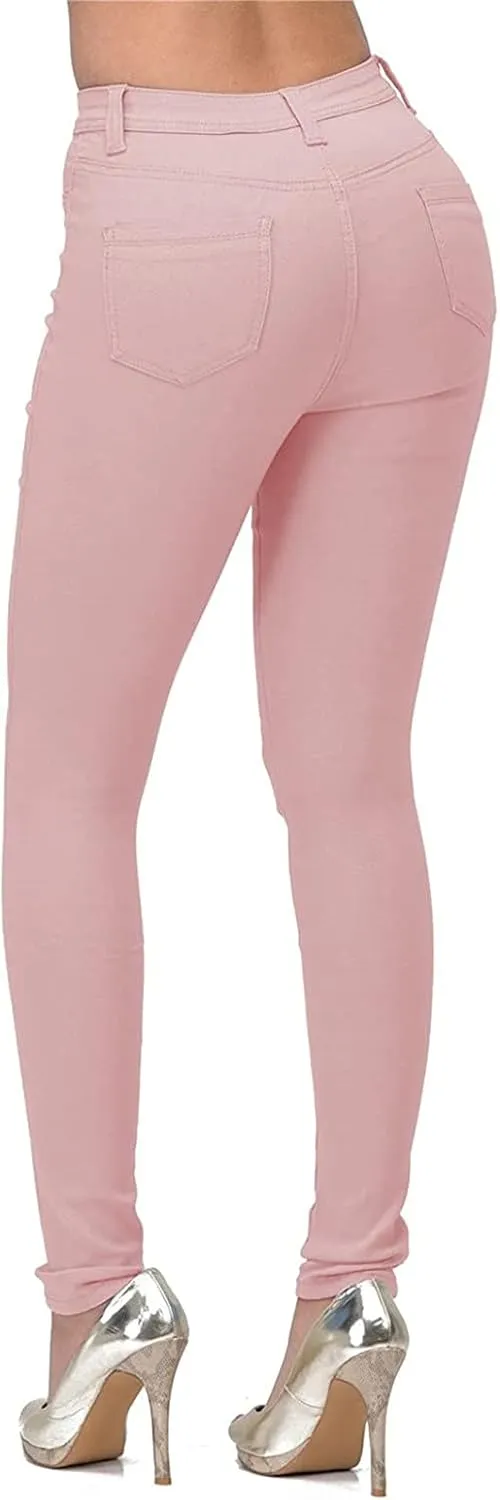Women's Jeggings with Pockets, Skinny Fit Denim Look, High Waisted Stretchy Pull On Pants, Full-Length & Capri
