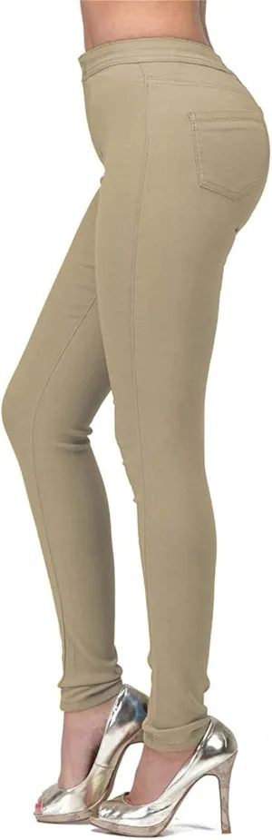 Women's Jeggings with Pockets, Skinny Fit Denim Look, High Waisted Stretchy Pull On Pants, Full-Length & Capri