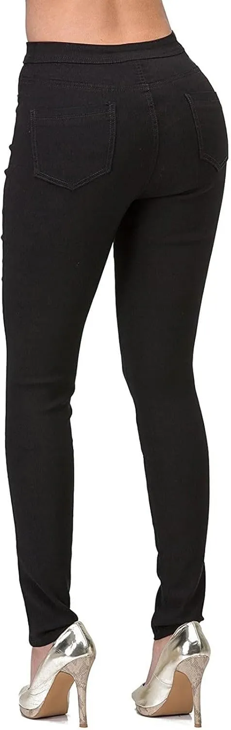 Women's Jeggings with Pockets, Skinny Fit Denim Look, High Waisted Stretchy Pull On Pants, Full-Length & Capri