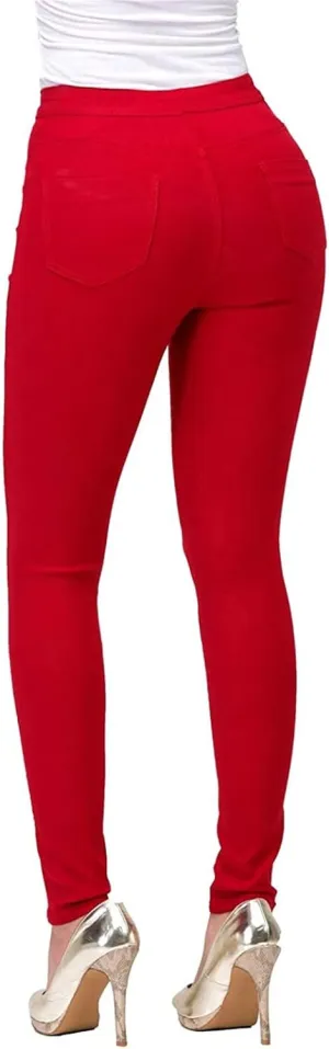 Women's Jeggings with Pockets, Skinny Fit Denim Look, High Waisted Stretchy Pull On Pants, Full-Length & Capri