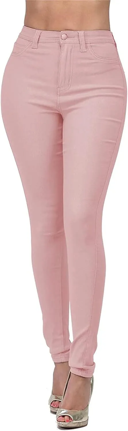 Women's Jeggings with Pockets, Skinny Fit Denim Look, High Waisted Stretchy Pull On Pants, Full-Length & Capri
