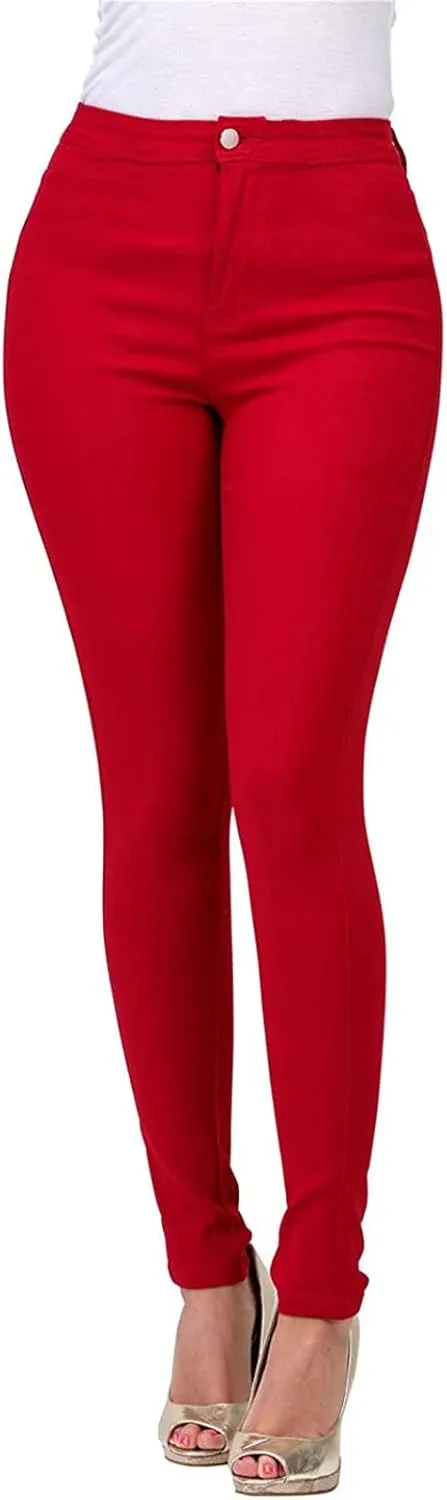 Women's Jeggings with Pockets, Skinny Fit Denim Look, High Waisted Stretchy Pull On Pants, Full-Length & Capri