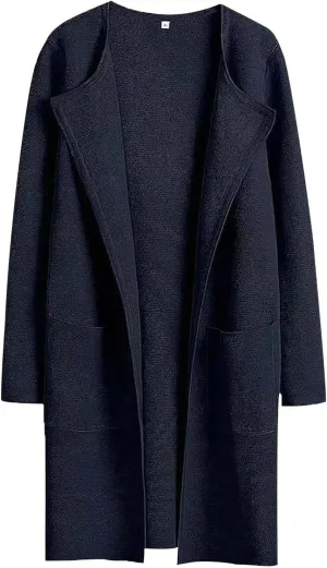Women's Lightweight Jacket Casual Knitted Open Front Mid-Length Cardigans Sweaters Solid Color Long Sleeve Outwear