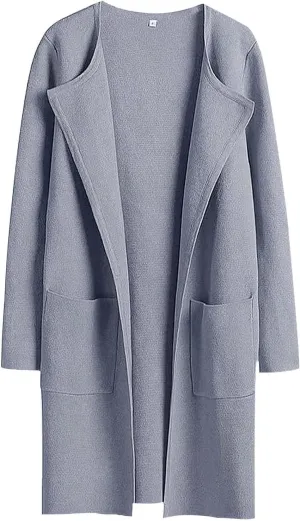 Women's Lightweight Jacket Casual Knitted Open Front Mid-Length Cardigans Sweaters Solid Color Long Sleeve Outwear