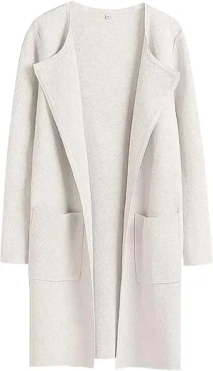 Women's Lightweight Jacket Casual Knitted Open Front Mid-Length Cardigans Sweaters Solid Color Long Sleeve Outwear