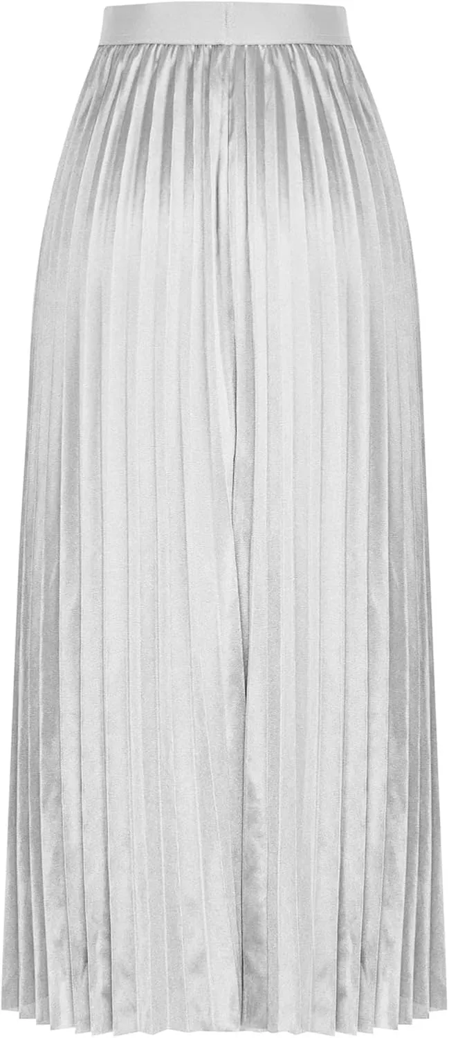 Womens Lightweight Pleated Skirt Summer High Waist Swing Midi Skirts Casual Versatile Flowy Plain A-Line Skirts