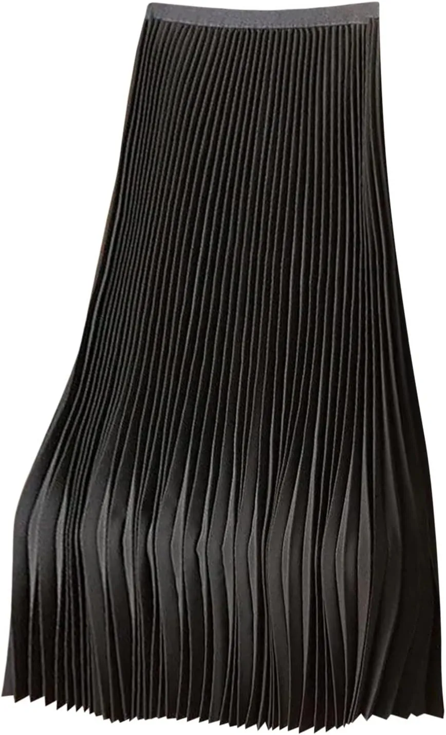Womens Lightweight Pleated Skirt Summer High Waist Swing Midi Skirts Casual Versatile Flowy Plain A-Line Skirts