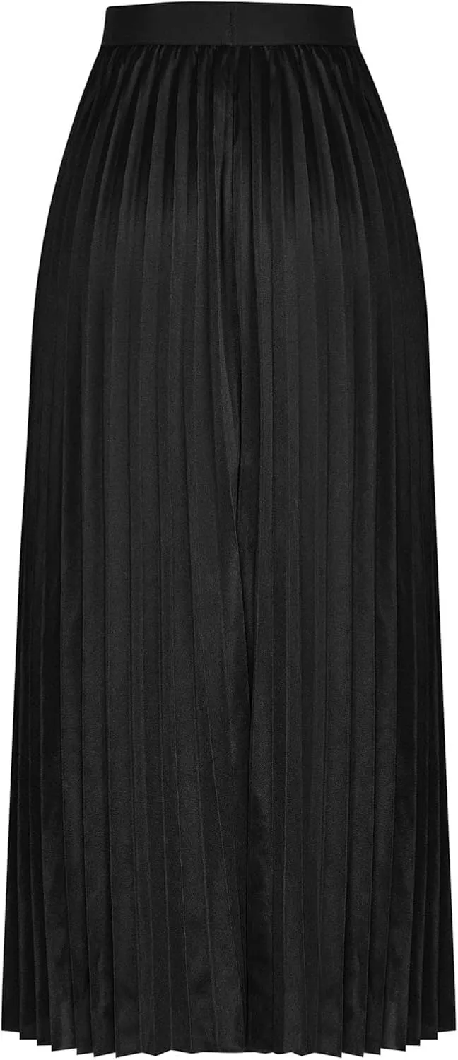 Womens Lightweight Pleated Skirt Summer High Waist Swing Midi Skirts Casual Versatile Flowy Plain A-Line Skirts