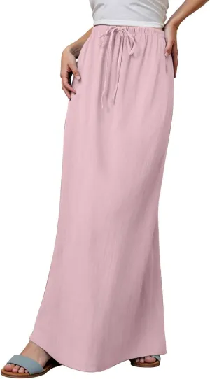 Womens Linen Maxi Skirts Summer Casual Boho Beach Vacation Comfy Flowy Long Drawstring Waist A Line Skirts