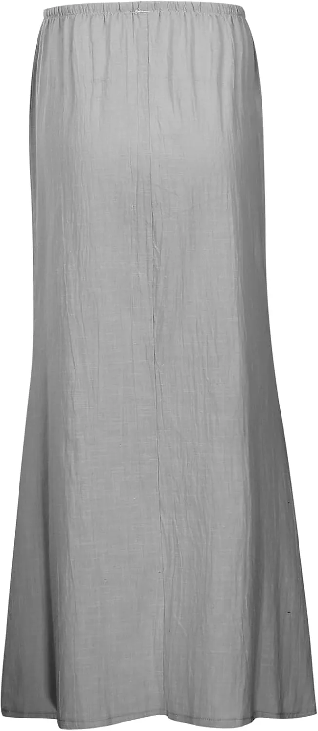 Womens Linen Maxi Skirts Summer Casual Boho Beach Vacation Comfy Flowy Long Drawstring Waist A Line Skirts