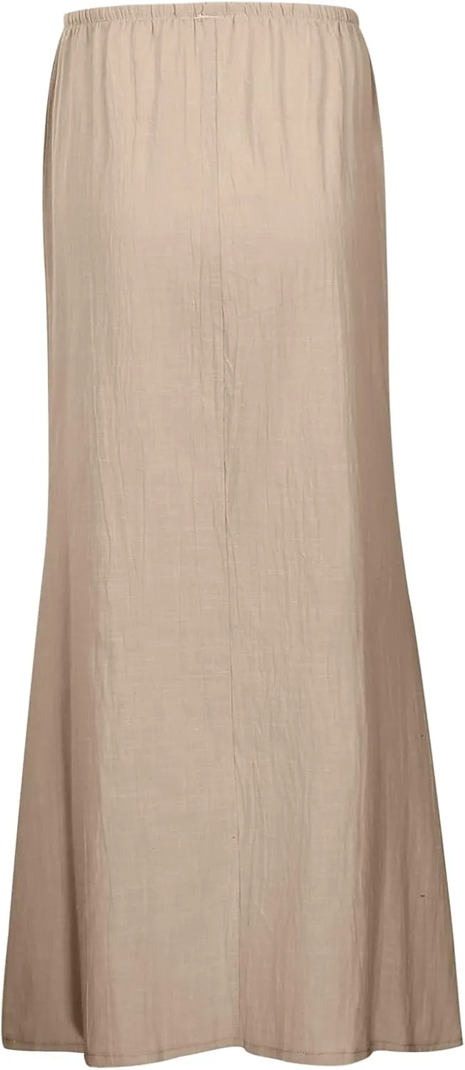 Womens Linen Maxi Skirts Summer Casual Boho Beach Vacation Comfy Flowy Long Drawstring Waist A Line Skirts
