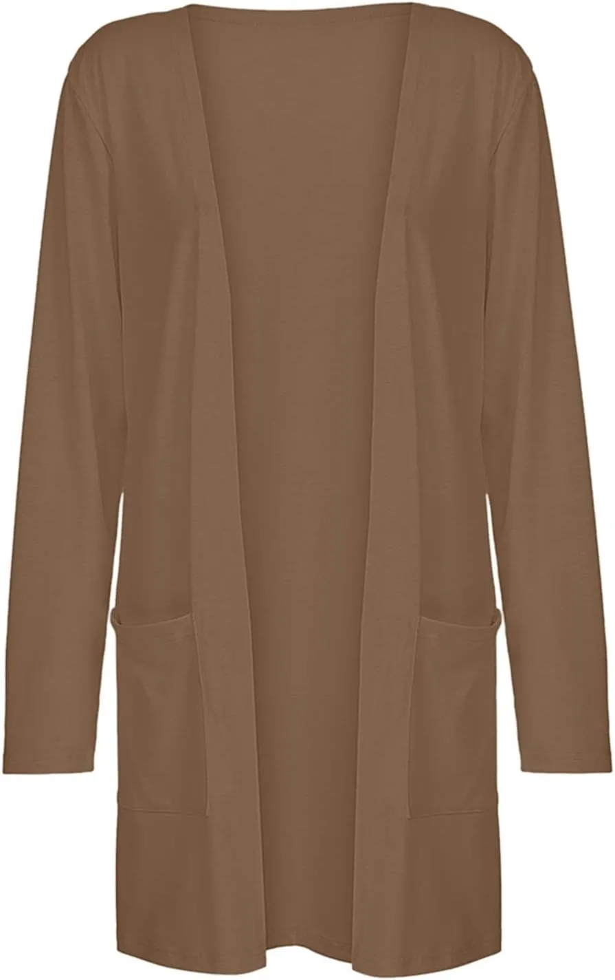Women's Long Cardigans 2023 Plus Size Open Front Long Sleeve Loose Lightweight Cardigans Outerwear Coat with Pockets