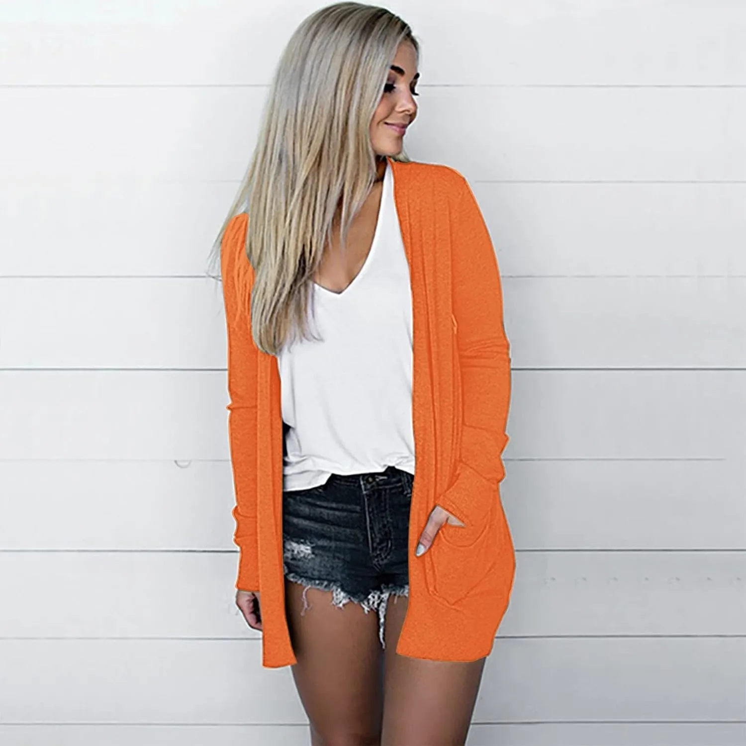 Women's Long Cardigans 2023 Plus Size Open Front Long Sleeve Loose Lightweight Cardigans Outerwear Coat with Pockets