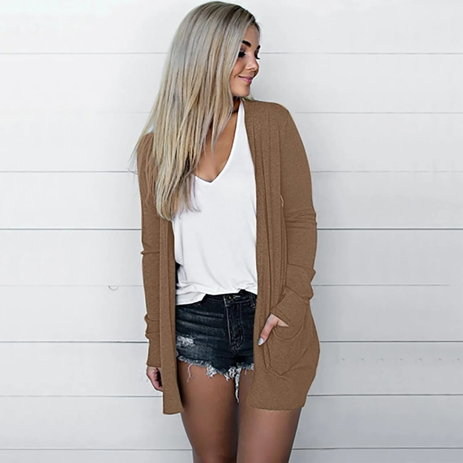 Women's Long Cardigans 2023 Plus Size Open Front Long Sleeve Loose Lightweight Cardigans Outerwear Coat with Pockets