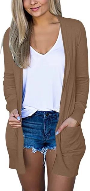 Women's Long Cardigans 2023 Plus Size Open Front Long Sleeve Loose Lightweight Cardigans Outerwear Coat with Pockets