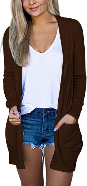 Women's Long Cardigans 2023 Plus Size Open Front Long Sleeve Loose Lightweight Cardigans Outerwear Coat with Pockets