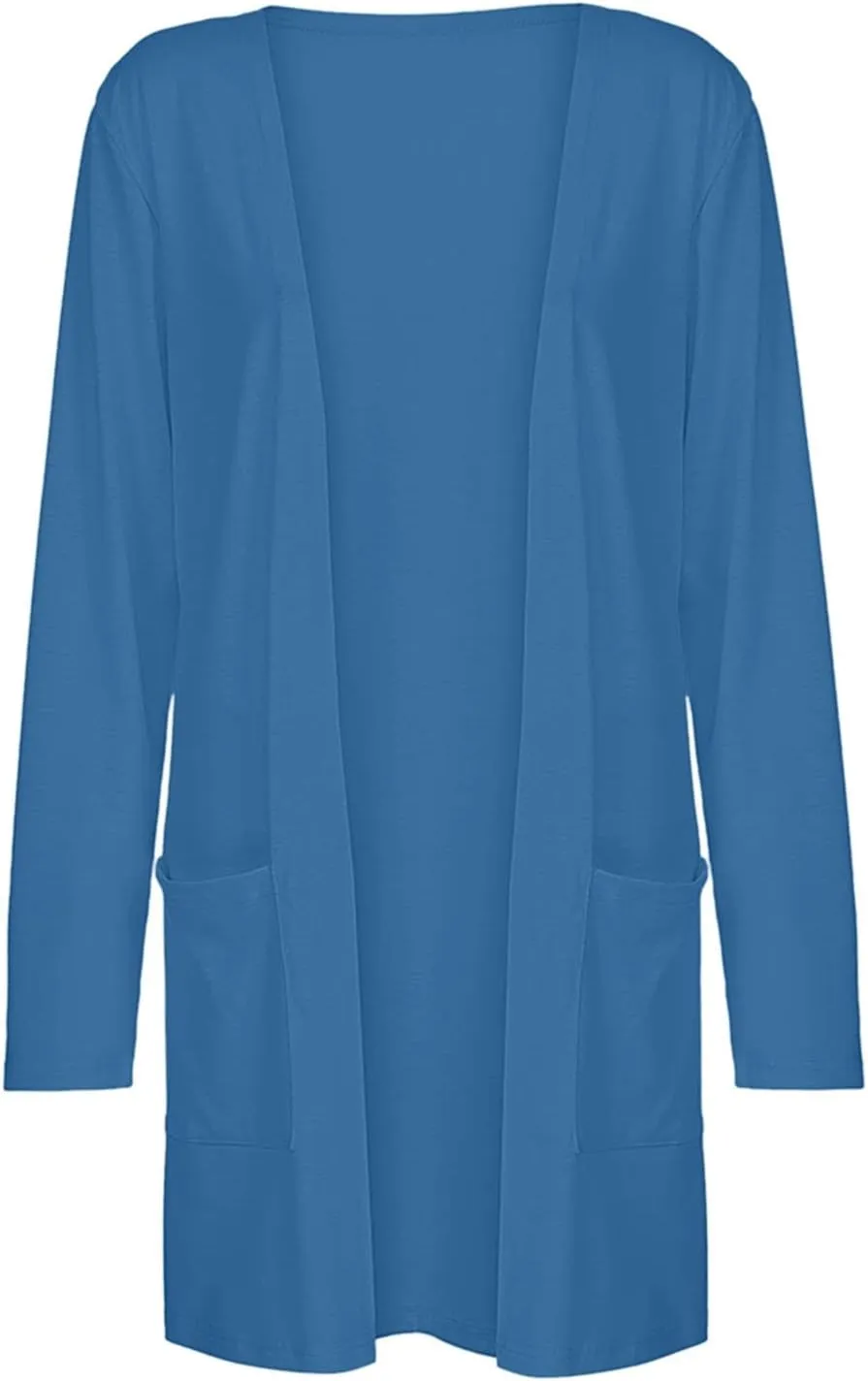 Women's Long Cardigans 2023 Plus Size Open Front Long Sleeve Loose Lightweight Cardigans Outerwear Coat with Pockets