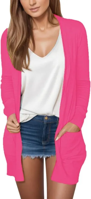 Women's Long Cardigans 2023 Plus Size Open Front Long Sleeve Loose Lightweight Cardigans Outerwear Coat with Pockets