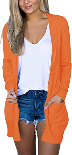 Women's Long Cardigans 2023 Plus Size Open Front Long Sleeve Loose Lightweight Cardigans Outerwear Coat with Pockets