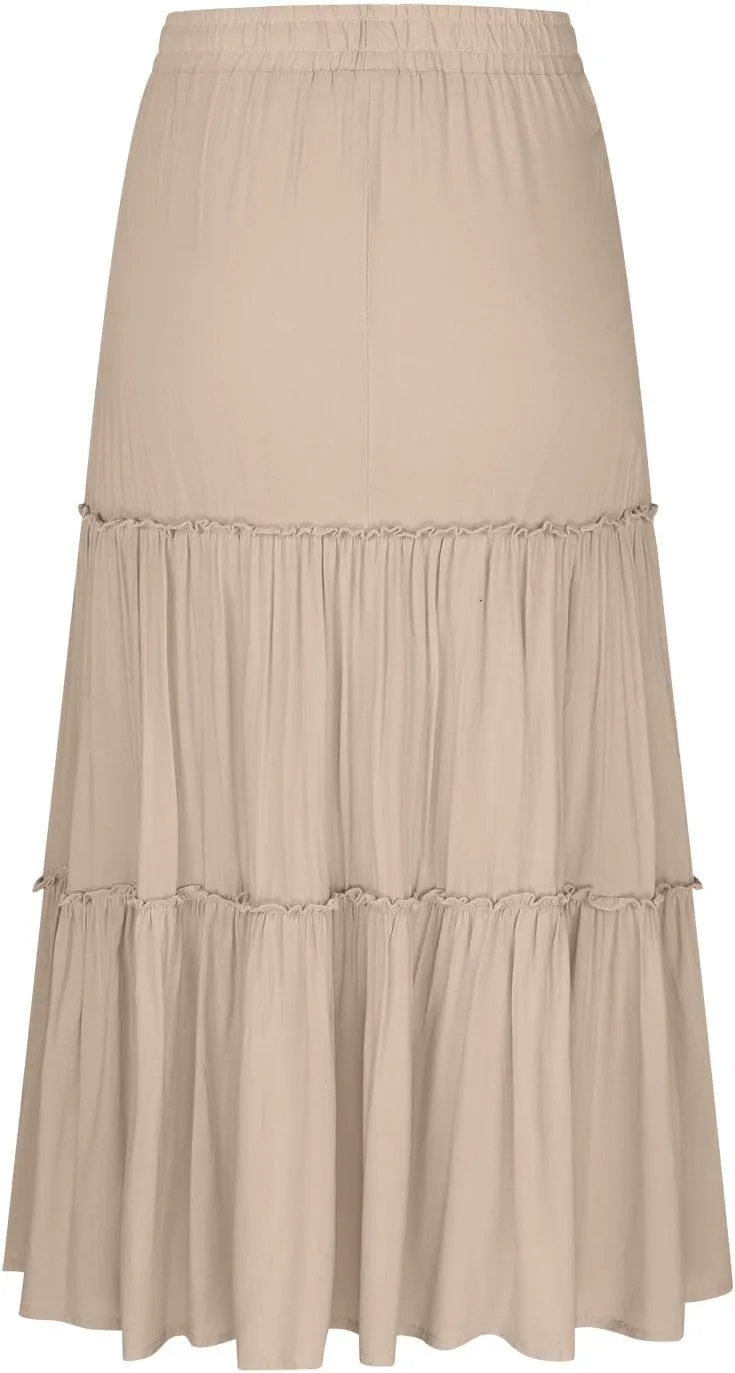 Women's Long Summer Skirts Comfy Tiered Flowy Maxi Skirts High Waisted Tiered Casual Skirts for Beach Vacation