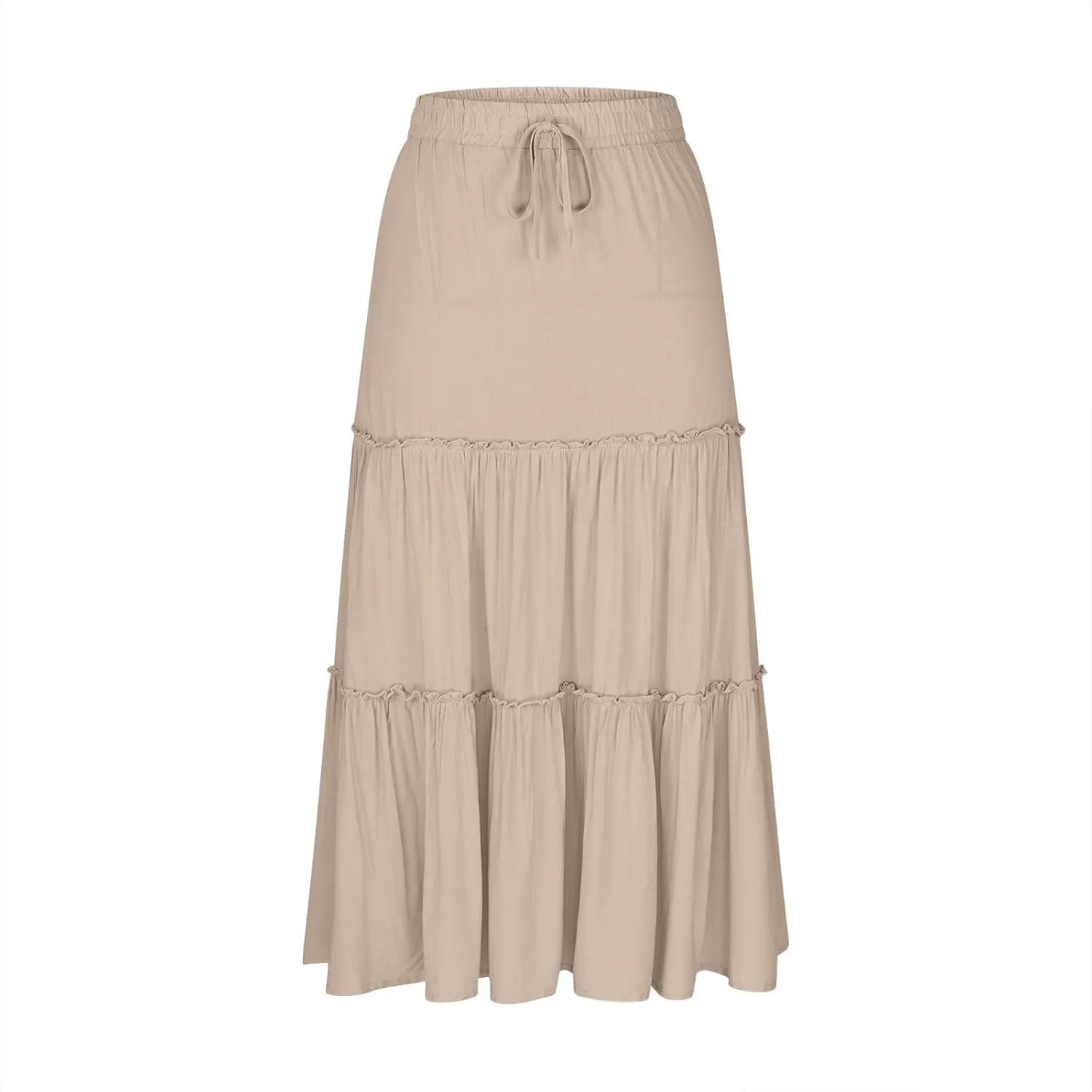 Women's Long Summer Skirts Comfy Tiered Flowy Maxi Skirts High Waisted Tiered Casual Skirts for Beach Vacation