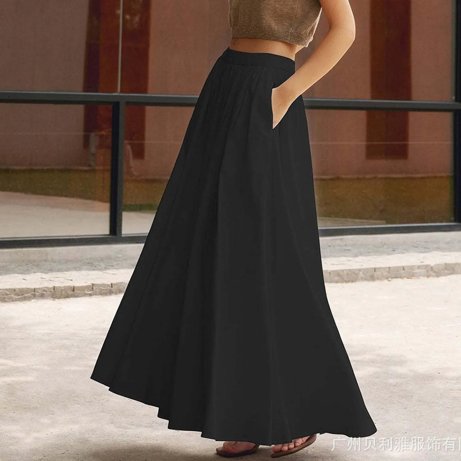 Women's Long Summer Skirts Pleated A Line Maxi Skirts with Pockets Casual Flowy Skirts for Vacation Swing Boho Skirts