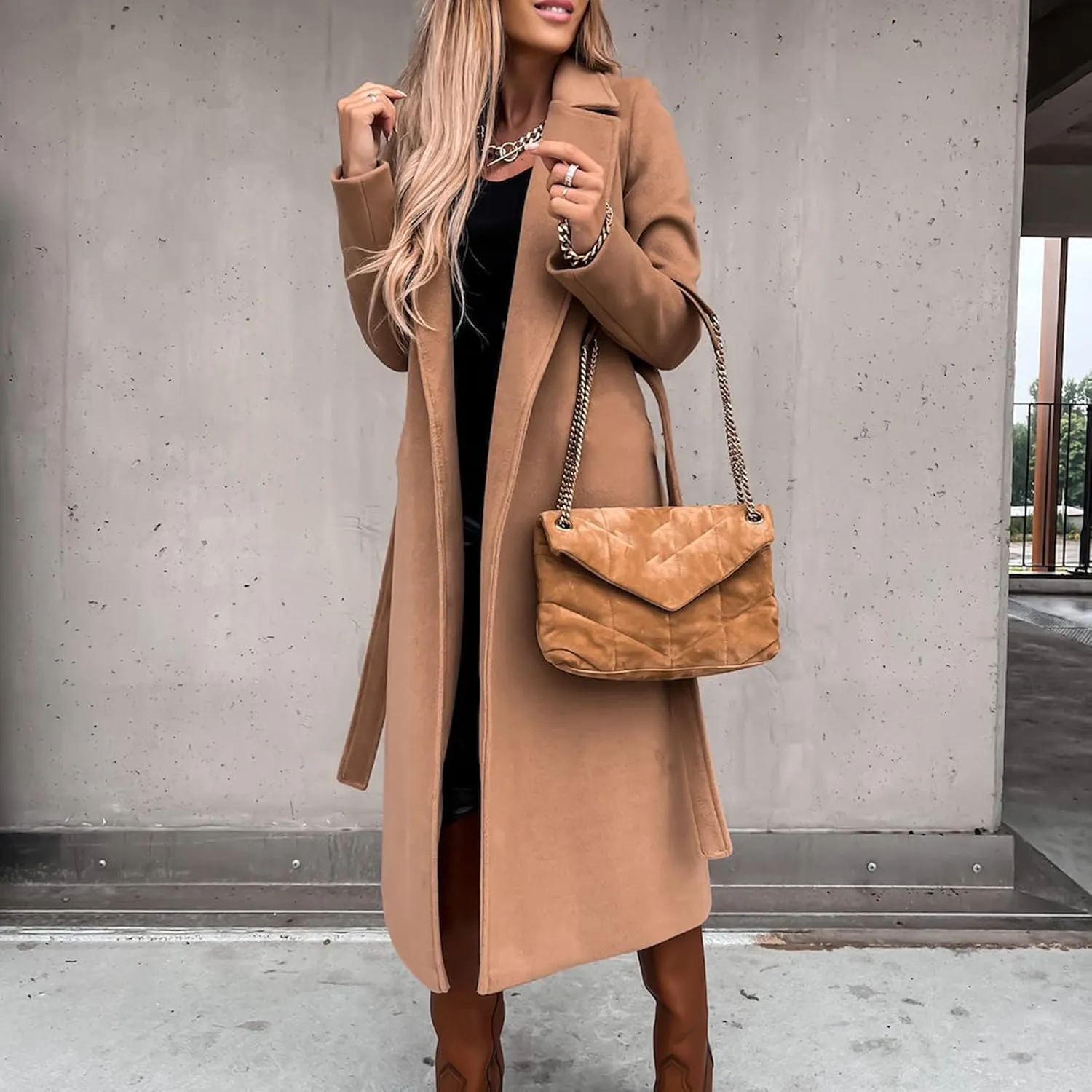 Women's Long Trench Coat Windproof Classic Lapel Overcoat Trench Solid Petite Notched Lapel Long Winter Coats