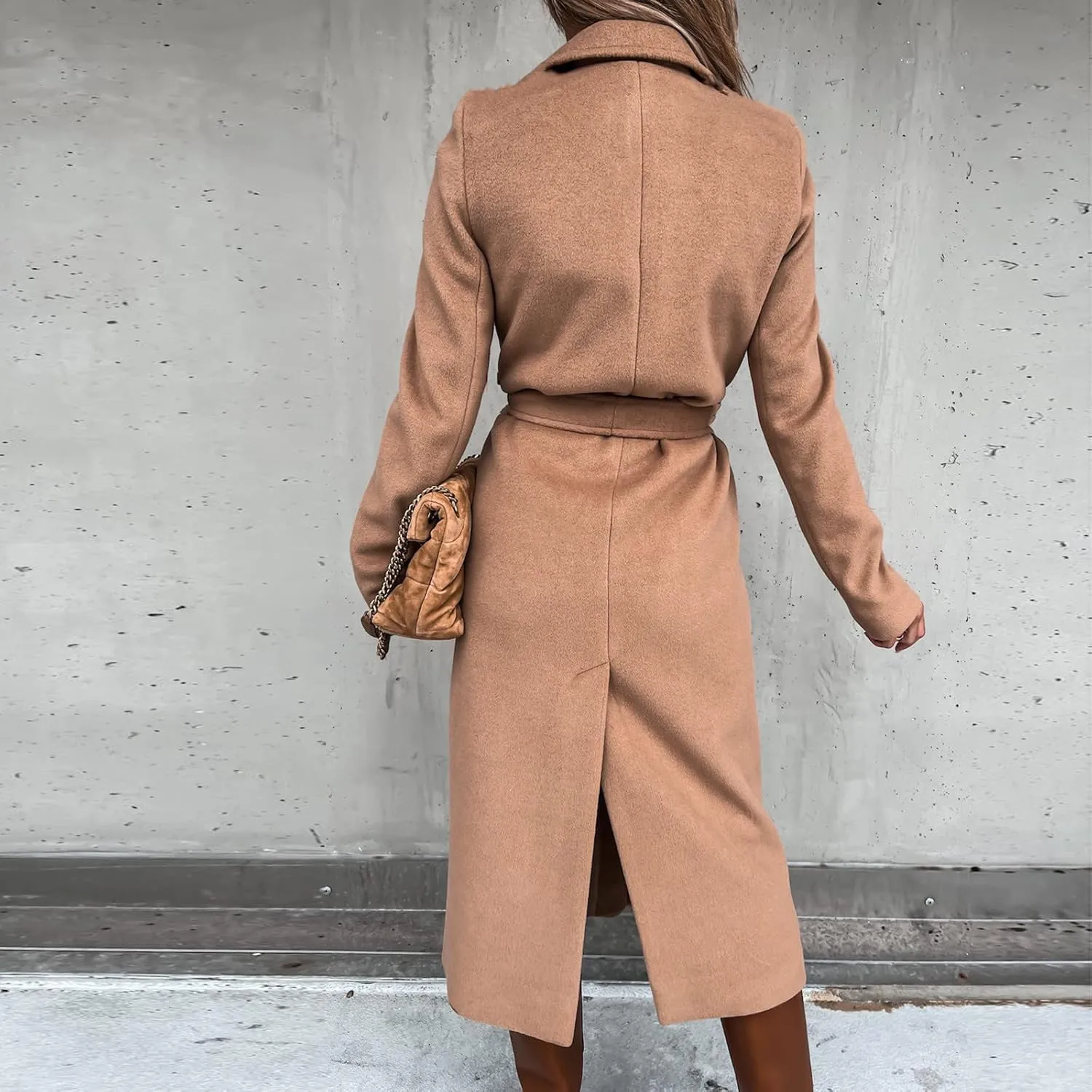 Women's Long Trench Coat Windproof Classic Lapel Overcoat Trench Solid Petite Notched Lapel Long Winter Coats