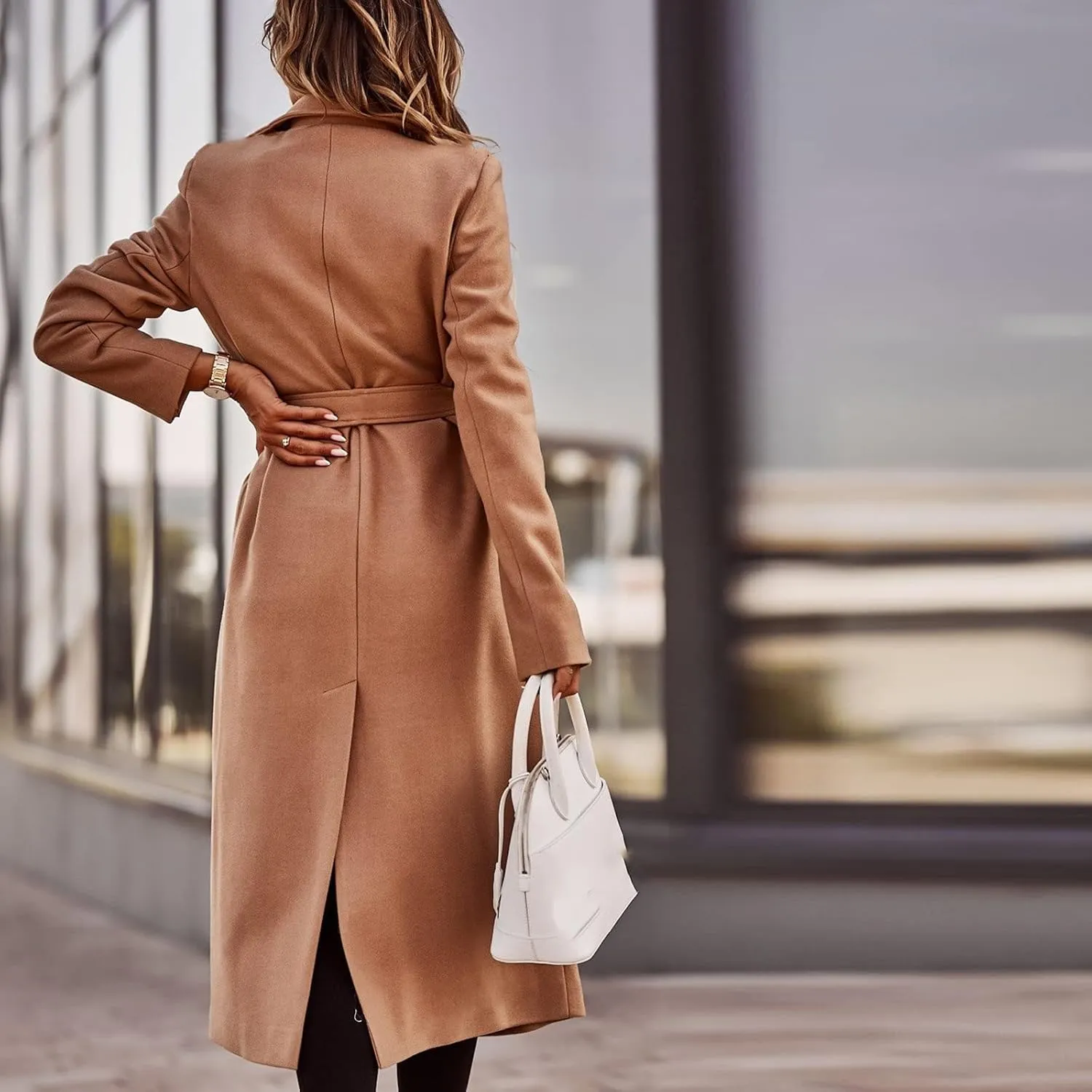 Women's Long Trench Coat Windproof Classic Lapel Overcoat Trench Solid Petite Notched Lapel Long Winter Coats