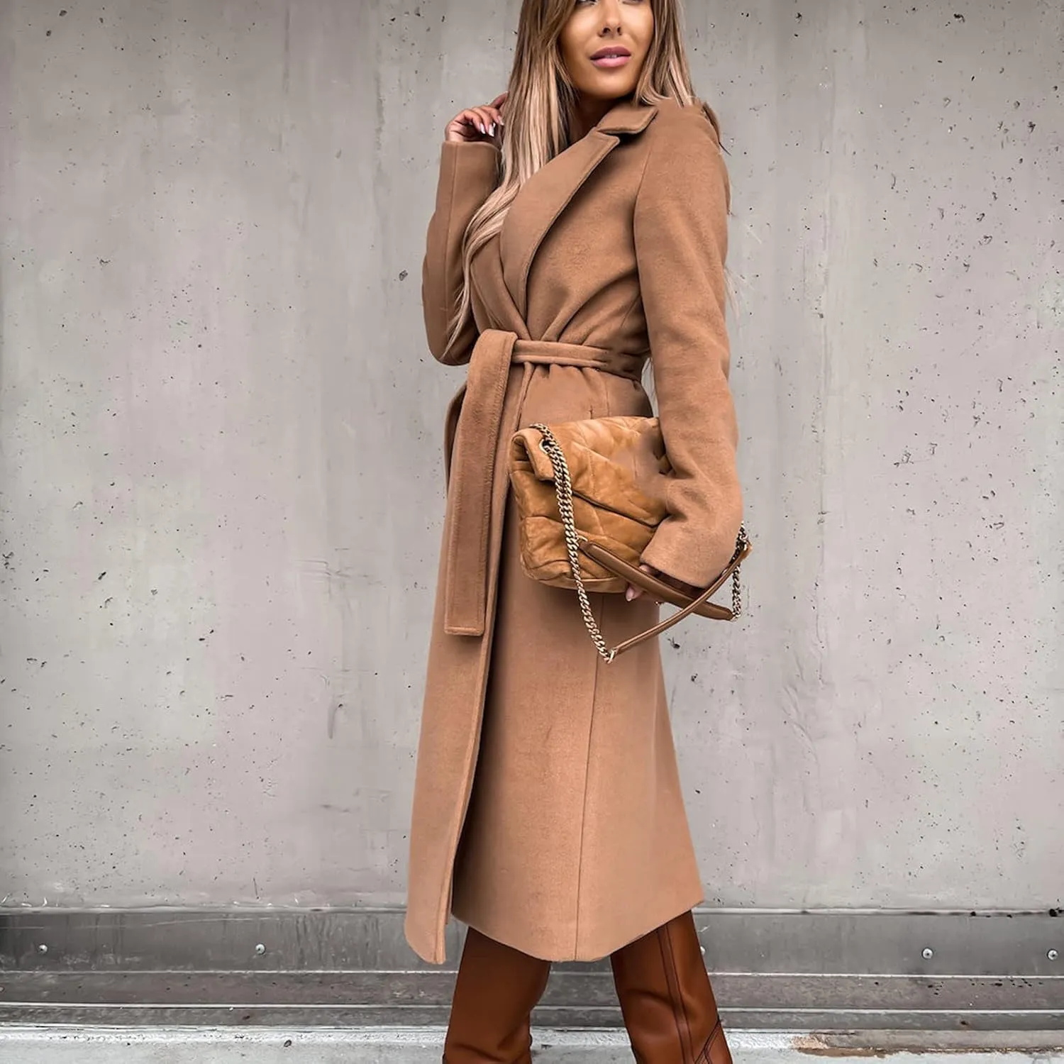 Women's Long Trench Coat Windproof Classic Lapel Overcoat Trench Solid Petite Notched Lapel Long Winter Coats