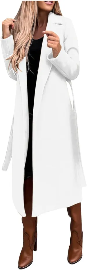 Women's Long Trench Coat Windproof Classic Lapel Overcoat Trench Solid Petite Notched Lapel Long Winter Coats