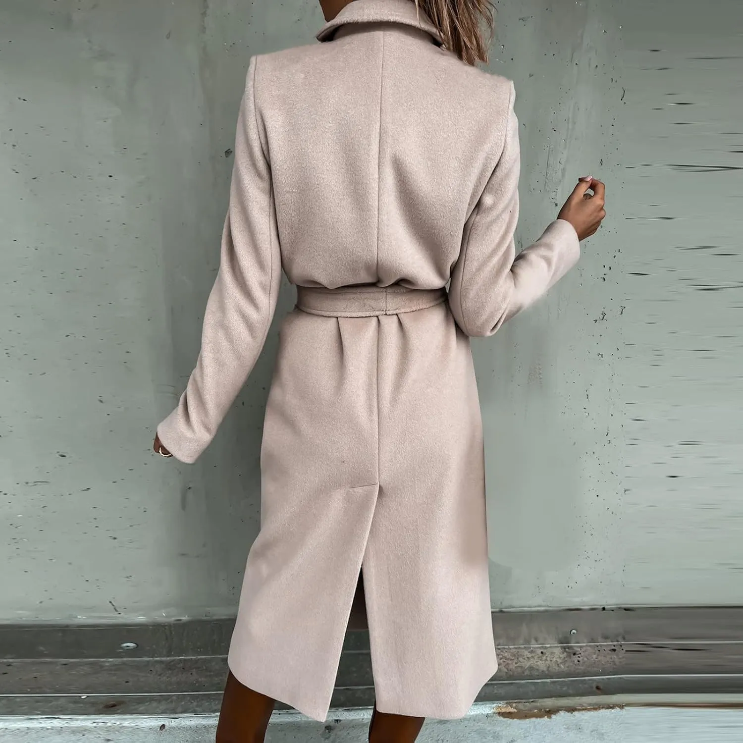 Women's Long Trench Coats Casual Solid Open Front Elegant Jacket Loose Lapel Double Breasted Windbreaker Peacoat with Belt