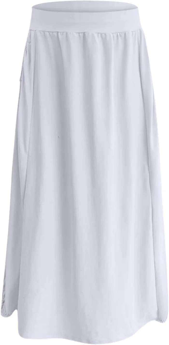 Women's Maxi Boho Skirts High Waisted Baggy Summer Skirts with Pockets Comfy Flowy Beach Skirts A Line Long Skirts