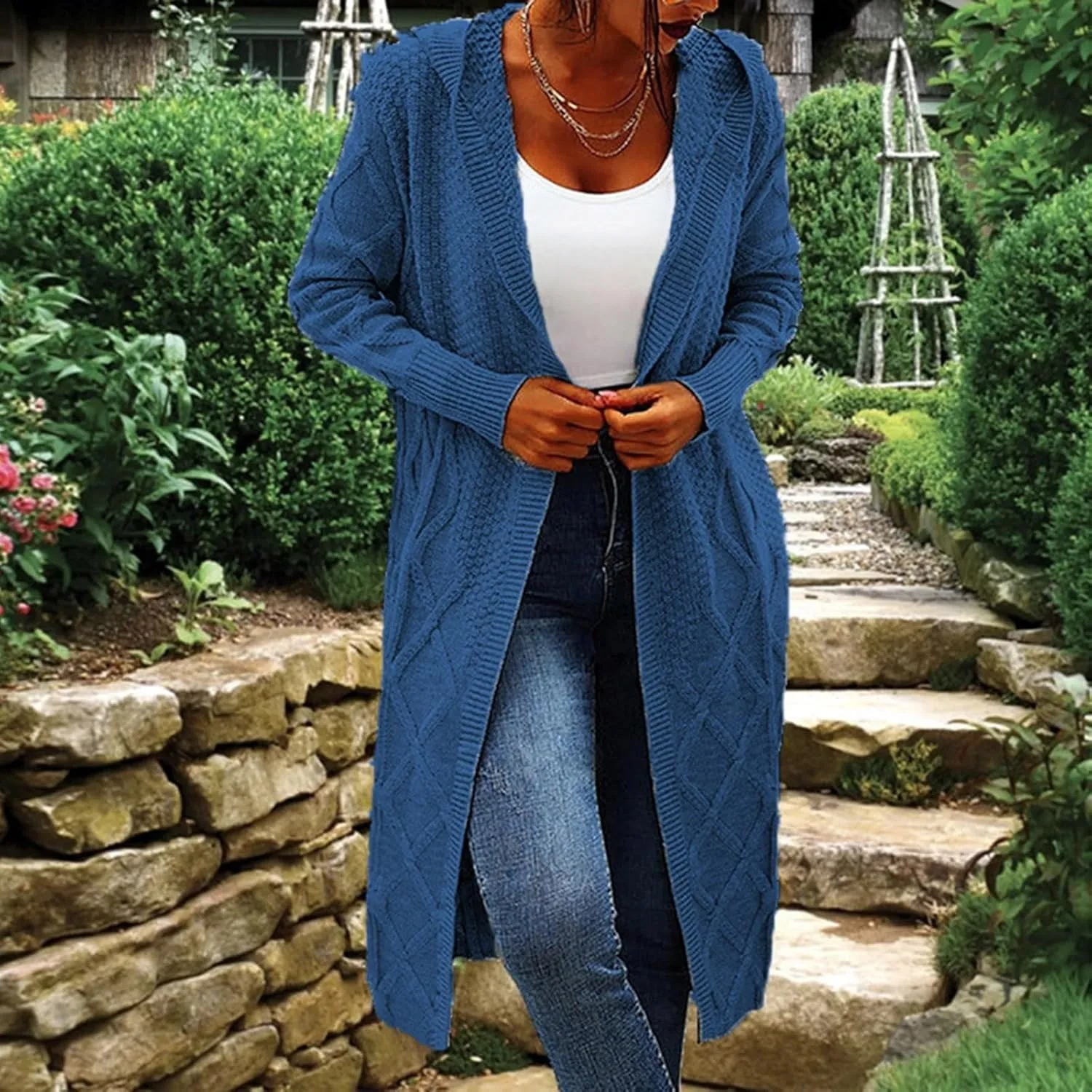 Womens Open Front Lightweight Cardigan Long Sleeve Loose Outwear Solid Color Knit Ribbed Neckline Cardigans Chunky Sweater