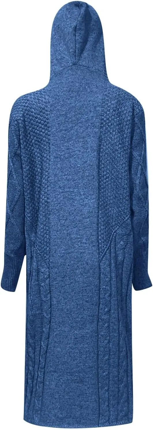 Womens Open Front Lightweight Cardigan Long Sleeve Loose Outwear Solid Color Knit Ribbed Neckline Cardigans Chunky Sweater