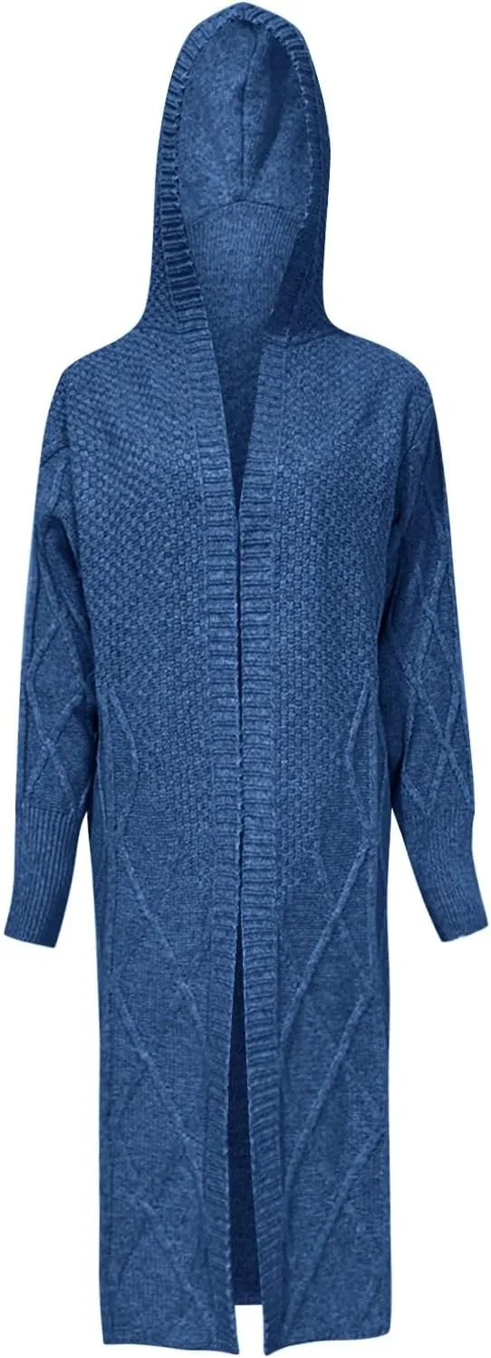 Womens Open Front Lightweight Cardigan Long Sleeve Loose Outwear Solid Color Knit Ribbed Neckline Cardigans Chunky Sweater