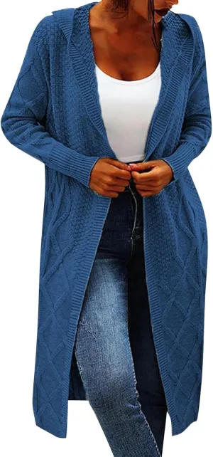 Womens Open Front Lightweight Cardigan Long Sleeve Loose Outwear Solid Color Knit Ribbed Neckline Cardigans Chunky Sweater